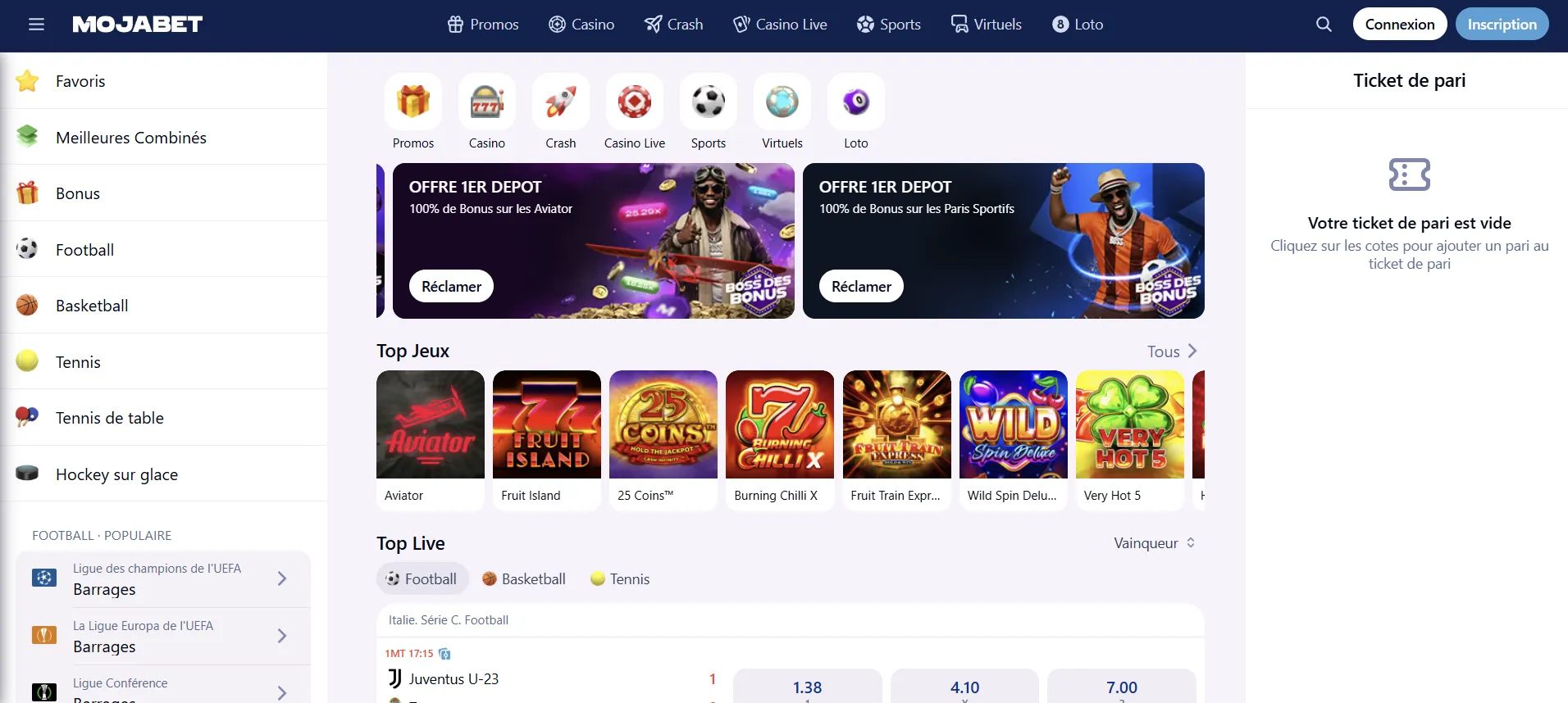 Interface Application Mojabet APK